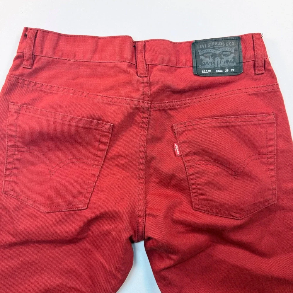 Levi's 511 Boys Youth Jeans 18 Reg 29x29 Burgundy Red Slim Fit Stretch Denim